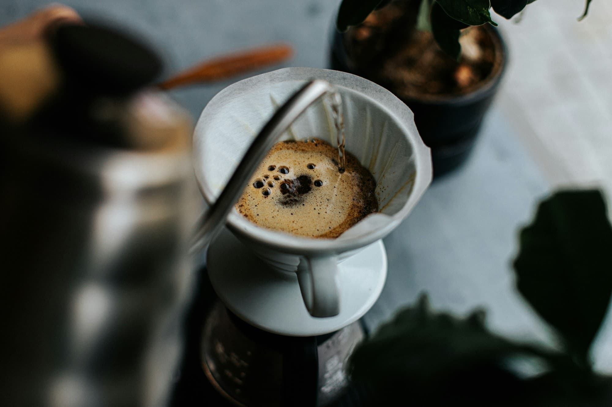 Pour over coffee being brewed by hand